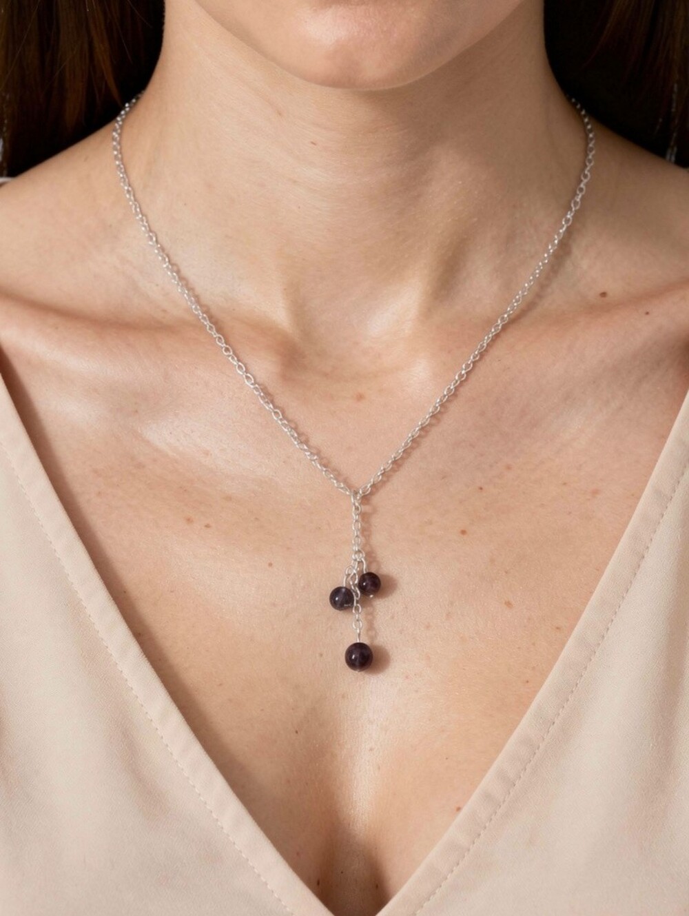 Sterling Silver Amethyst Triple Bead Necklace